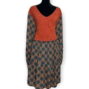 Solid Knee Length Dress Women's 2X Multicolor Bohemian Cottage Lightweight NEW